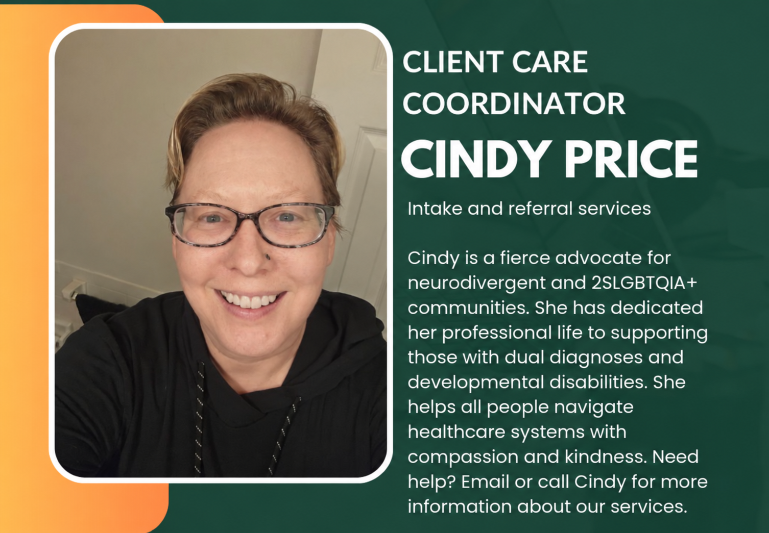 Cindy Price, Energy Healer and Reiki Master, smiling and wearing glasses